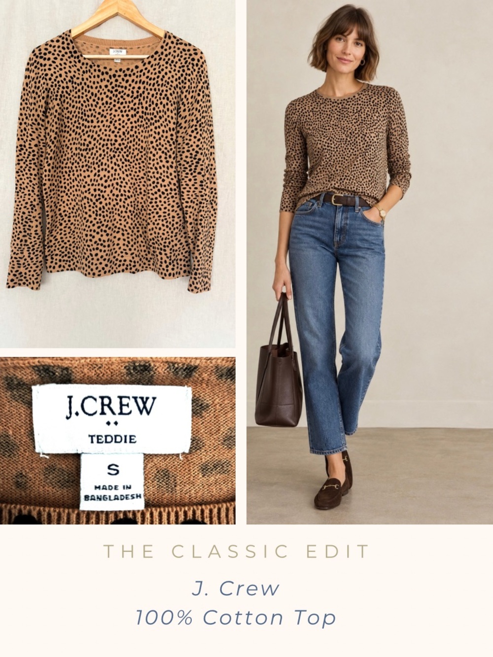 J. Crew Leopard-Print Cotton Long Sleeve Top - Tan/Black